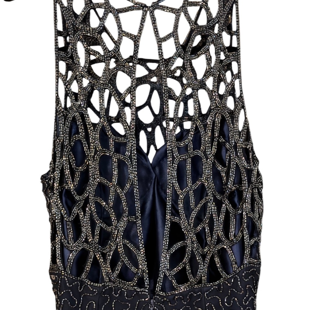 Vintage SCALA Beaded Evening Gown Navy Blue Sequins Formal Art Deco Maxi Size M - Picture 5 of 8